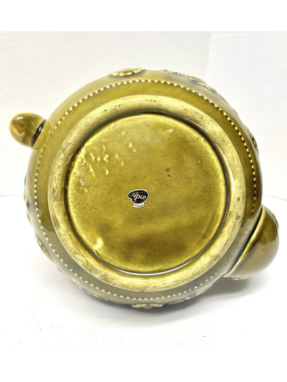 Vintage Apco Japan 60's Retro MCM Teapot Cookie Jar Canister Olive Green